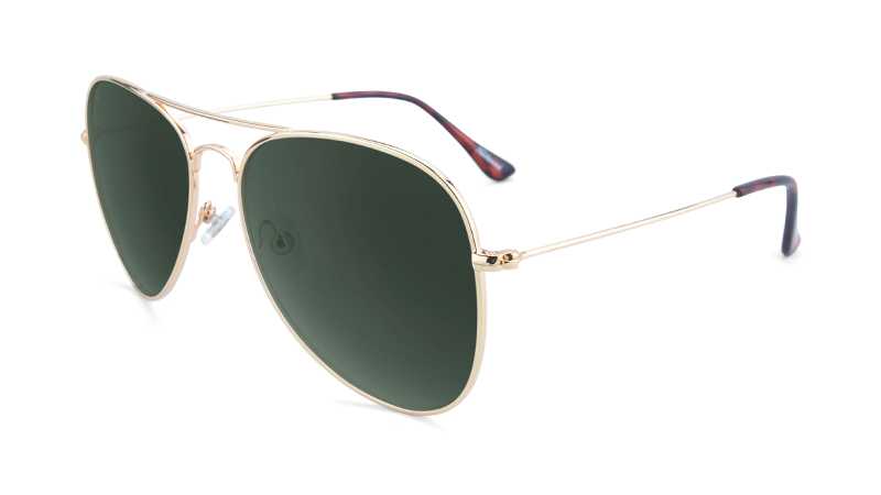 Gold metal aviator sunglasses with aviator green lenses