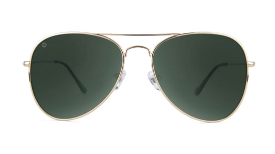 Sunglasses with Gold Metal Frame and Polarized Aviator Green Lenses,Front