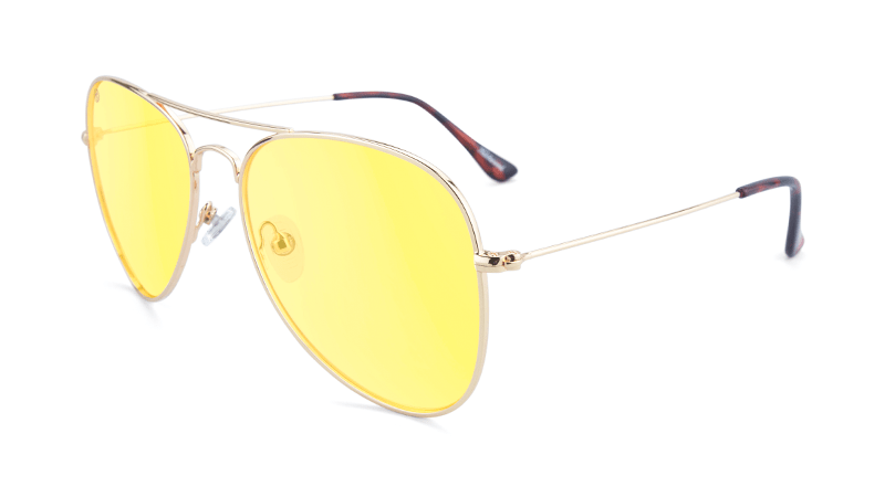 Gold aviator glasses with yellow tinted lenses