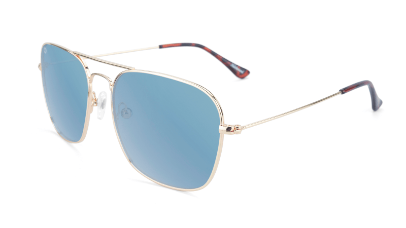 Gold aviators with blue square lenses