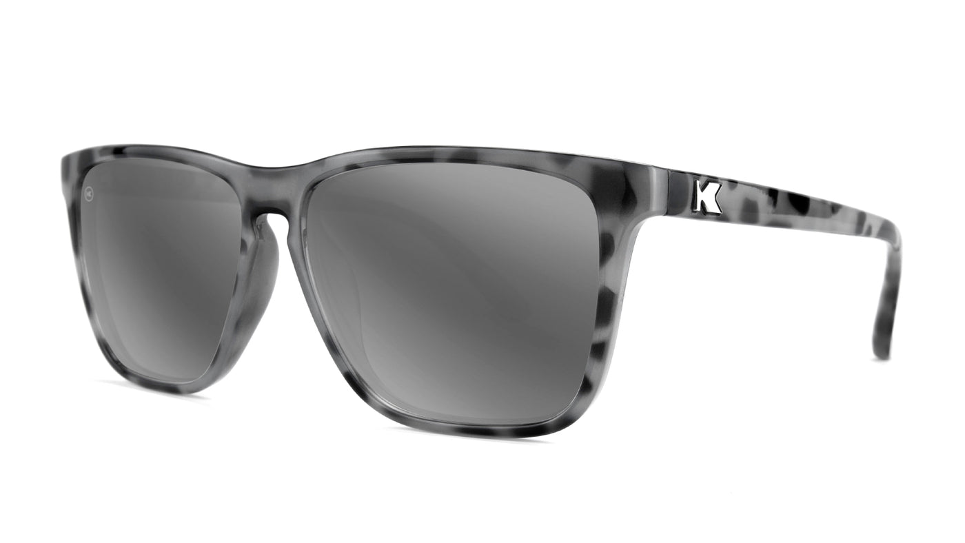 Sunglasses with Granite Tortoise Shell Frames and Polarized Silver Smoke Lenses, Threequarter