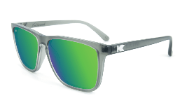 Clear grey sunglasses with square green lenses