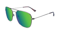 Sunglasses with Gunmetal Metal Frame and Polarized Green Moonshine Lenses, Flyover