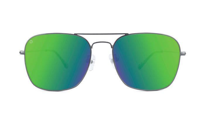 Sunglasses with Gunmetal Metal Frame and Polarized Green Moonshine Lenses, Front