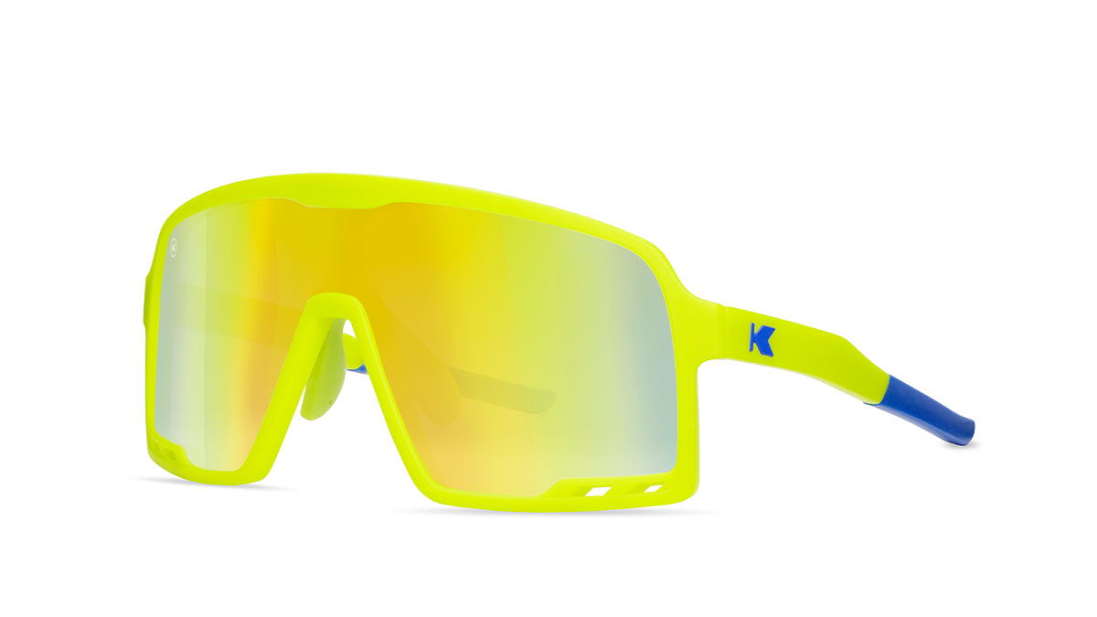 Kids Sport Sunglasses with Neon Yellow Frames and Yellow Lenses, Threequarter