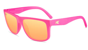 Sunglasses with pink frames and polarized pink lenses, flyover