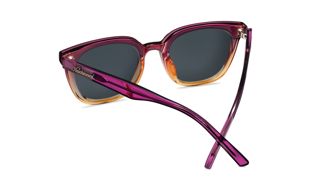 Sunglasses with purple frame with polarized pink lenses, back