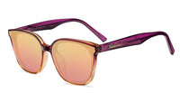 Sunglasses with purple frame with polarized pink lenses, flyover
