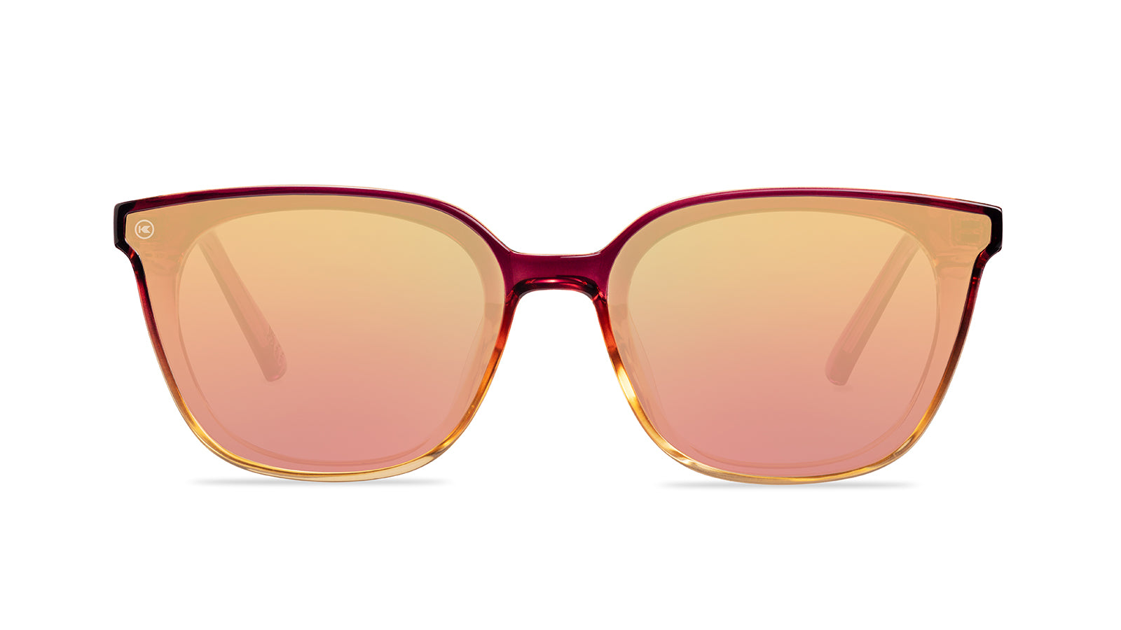 Sunglasses with purple frame with polarized pink lenses, front