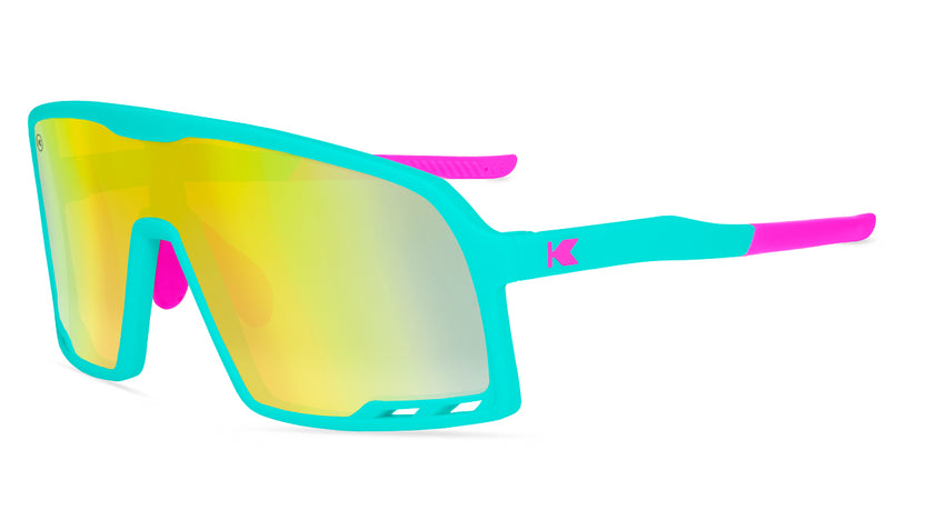 Sunglasses With Rubberized Aqua Frames and Yellow-Blue Lenses, Flyover