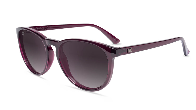 Sunglasses with Purple Frames and Polarized Smoke Gradient Lenses, Flyover