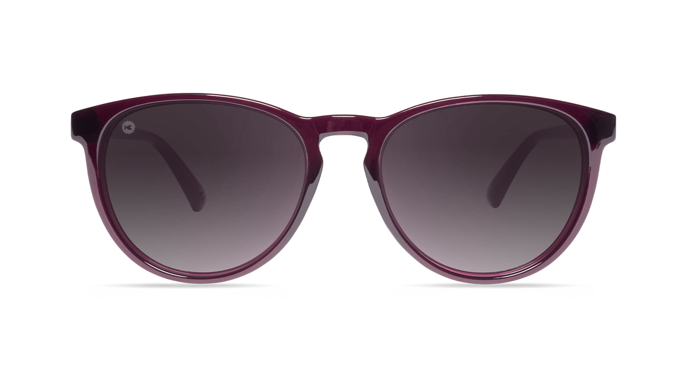 Sunglasses with Purple Frames and Polarized Smoke Gradient Lenses, Front
