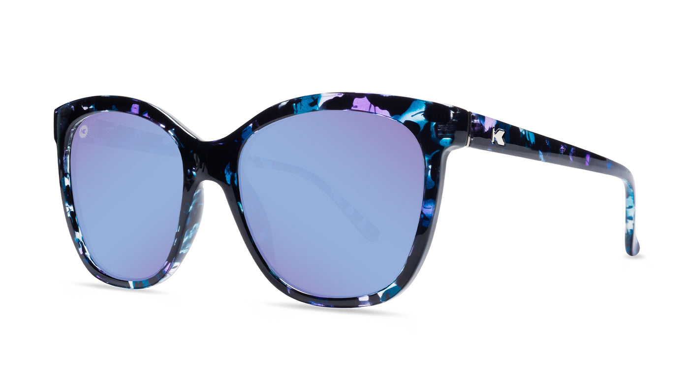 Sunglasses with Indigo Ink Frames and Polarized Snow Opal Lenses, Threequarter