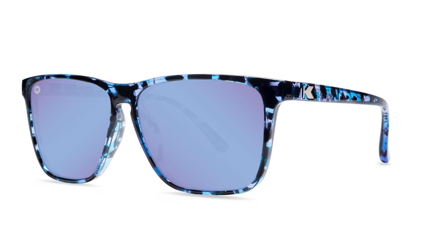 Sunglasses with Indigo Ink Frames and Polarized Snow Opal Lenses, Threequarter