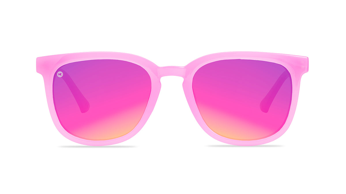 Sunglasses with pink frames and polarized pink lenses, frontSunglasses with pink frames and polarized pink lenses, front