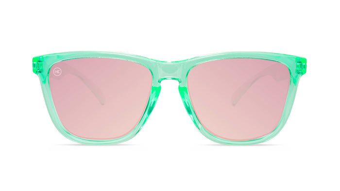 Sunglasses with Green Frame and Polarized Pink Lenses, Front