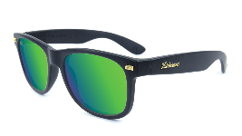 Matte black sunglasses with green lenses