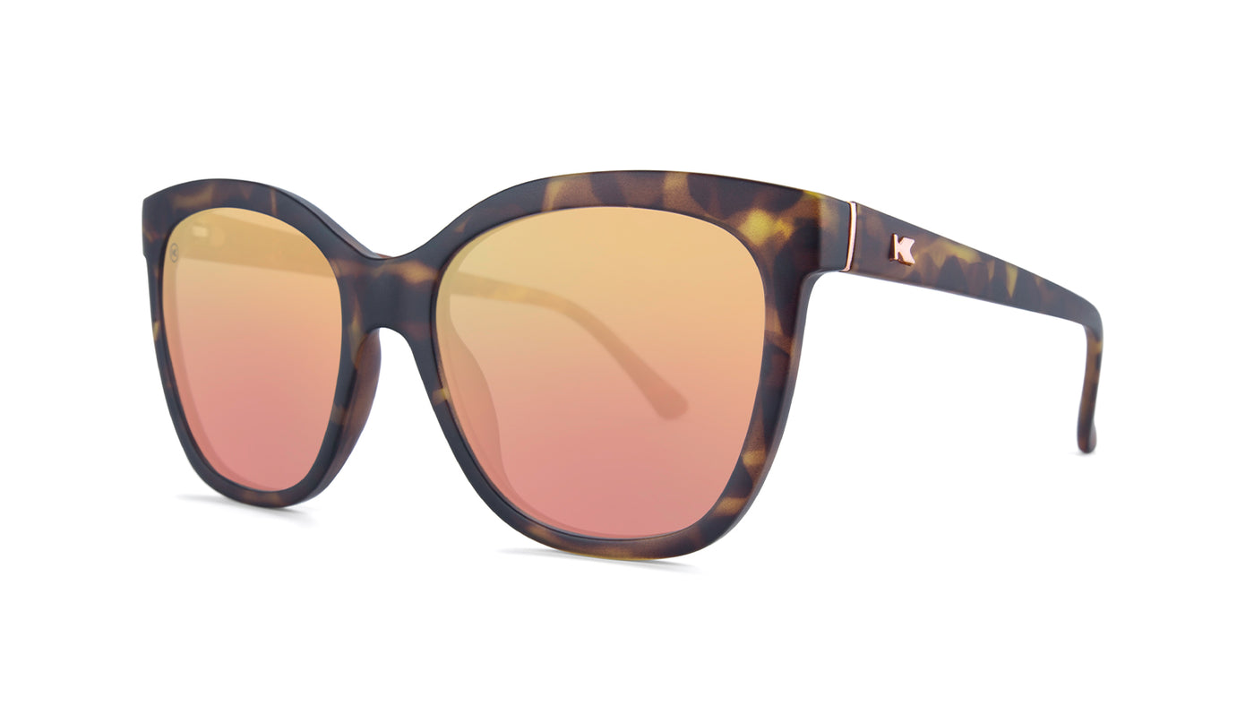 Sunglasses with Matte Tortoise Shell Frames and Polarized Rose Gold Lenses, Threequarter