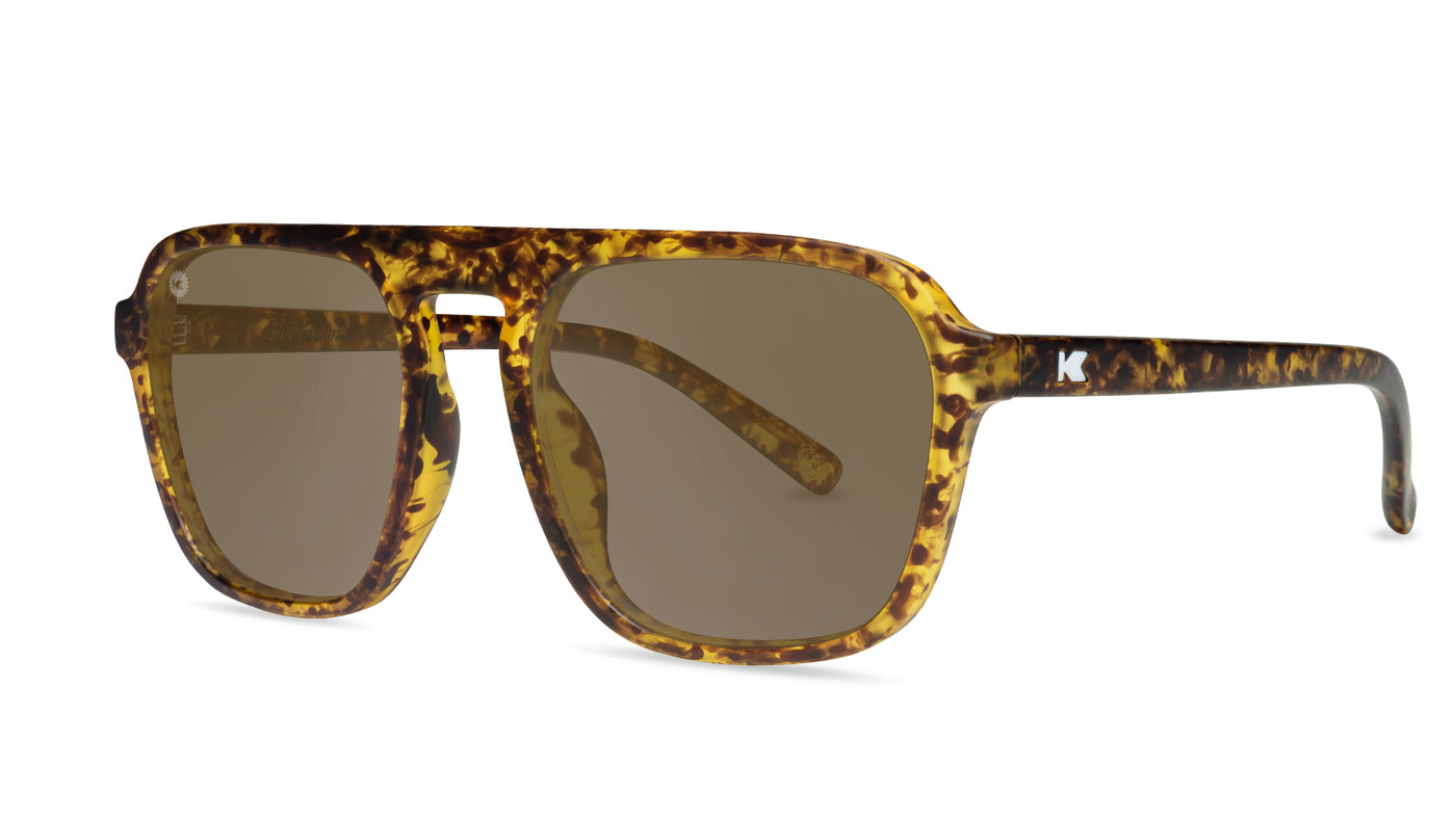 Sunglasses with Matte Tortoise Frames and Polarized Amber Lenses, Threequarter