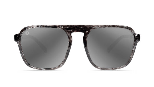 Sunglasses with Glossy Might Ink Frames and Polarized Silver Lenses, Front