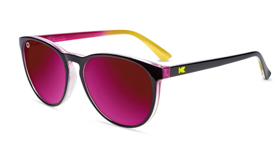 Sunglasses with Black Frame and Polarized Fuchsia Lenses, Flyover