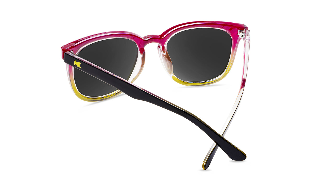 Sunglasses with Black Frame and Polarized Fuchsia Lenses, Back