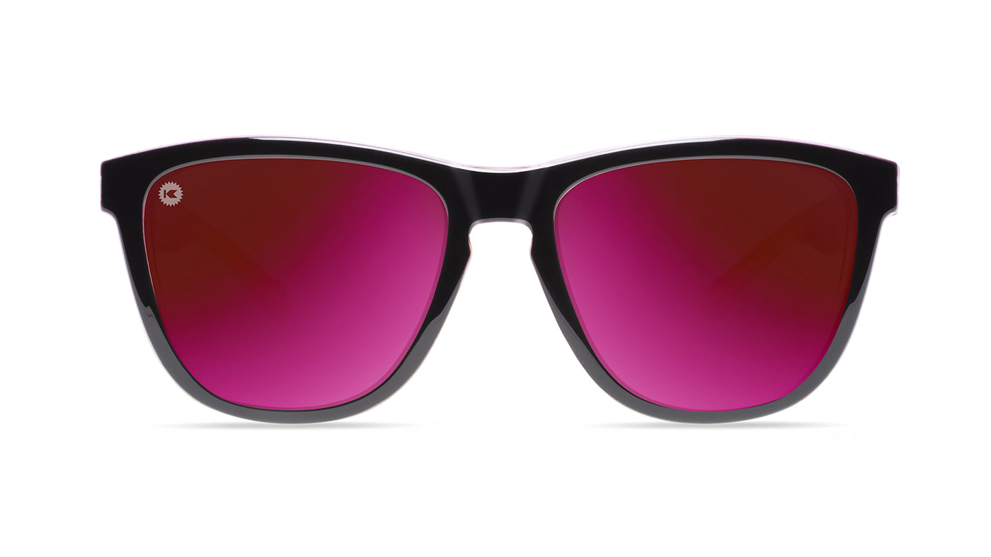 Sunglasses with Black Frame and Polarized Fuchsia Lenses, Front
