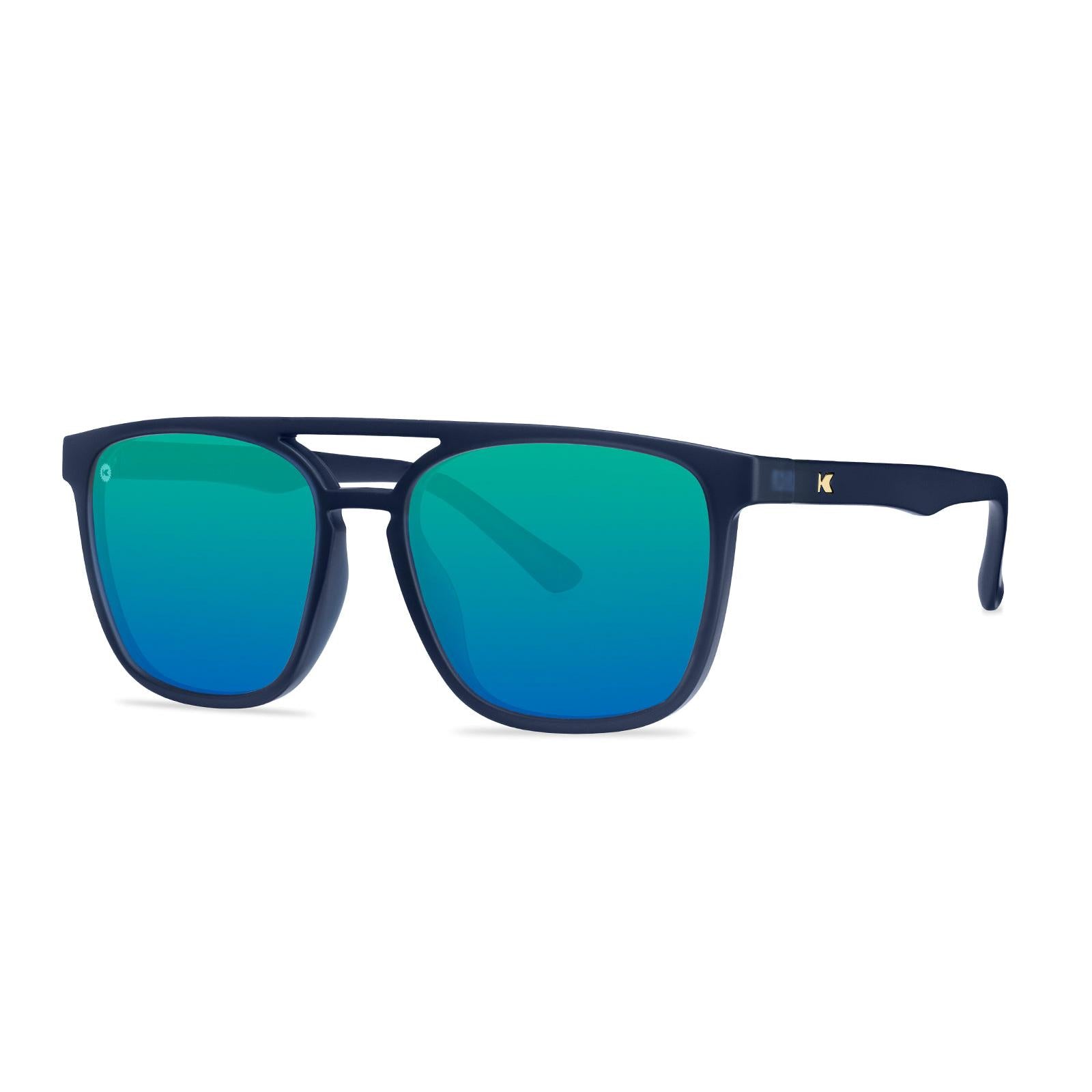 Square Trendy Retro Large Polarized Navy Sunglasses with Blue Lenses