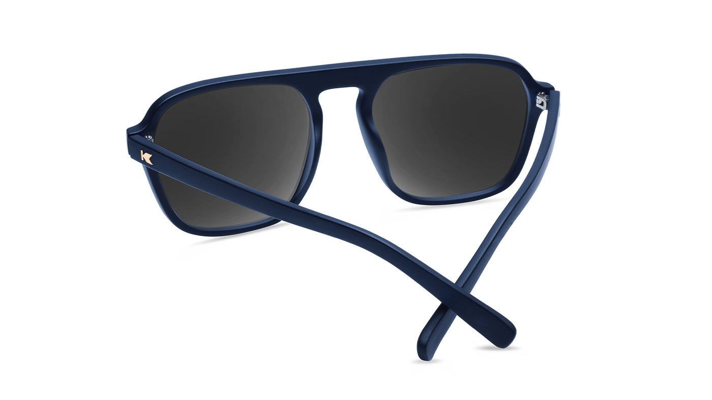 Sunglasses with Blue Frames and Polarized Green Lenses, Back