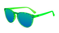 Knockaround Sunglasses with Neon Green Frames and Polarized Green Lenses, Flyover