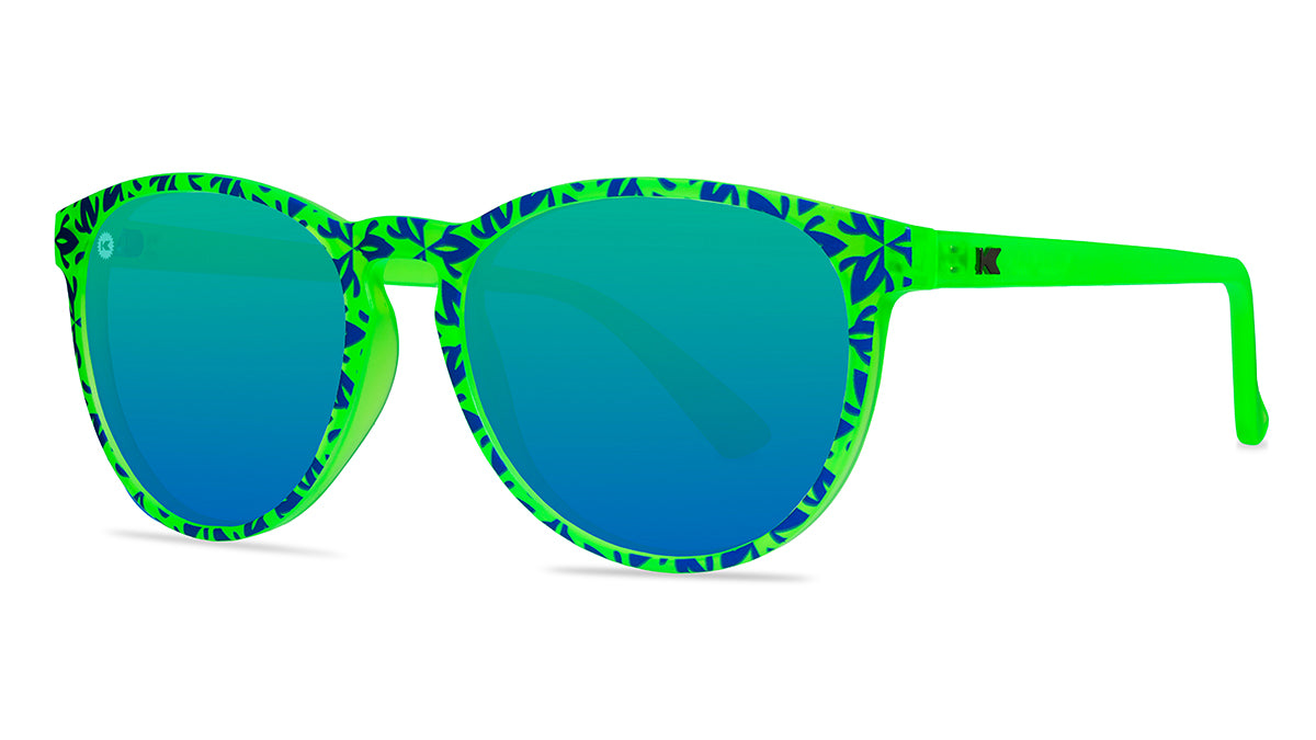 Knockaround Sunglasses with Neon Green Frames and Polarized Green Lenses, Threequarter