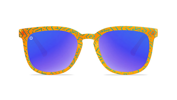 Knockaround Neon Orange Sunglasses with Polarized Blue Lenses, Front