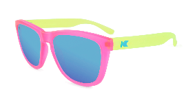 Neon Pink/Yellow  sunglasses with blue lenses