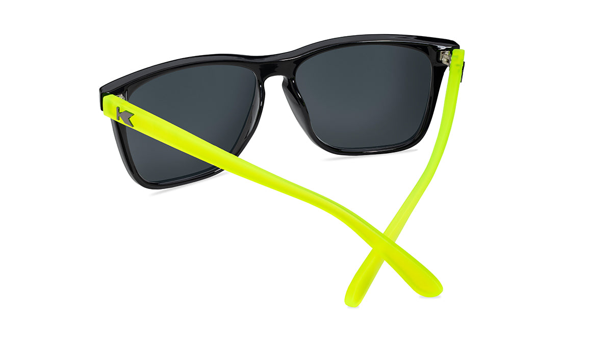 Knockaround Sunglasses with Black and Neon Yellow Frames and Polarized Silver Lenses, Back