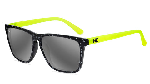 Knockaround Sunglasses with Black and Neon Yellow Frames and Polarized Silver Lenses, Flyover