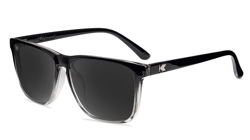 Sunglasses with Glossy Black Frames and Polarized Smoke Lenses, Flyover