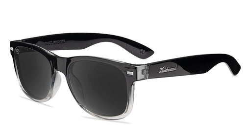 Sunglasses with Glossy Black Frames and Polarized Smoke Lenses, Flyover