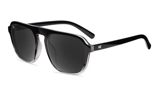 Sunglasses with Glossy Black Frames and Polarized Smoke Lenses, Flyover