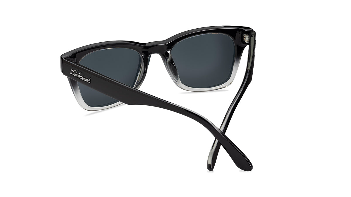 Sunglasses with Glossy Black Frames and Polarized Smoke Lenses, Back