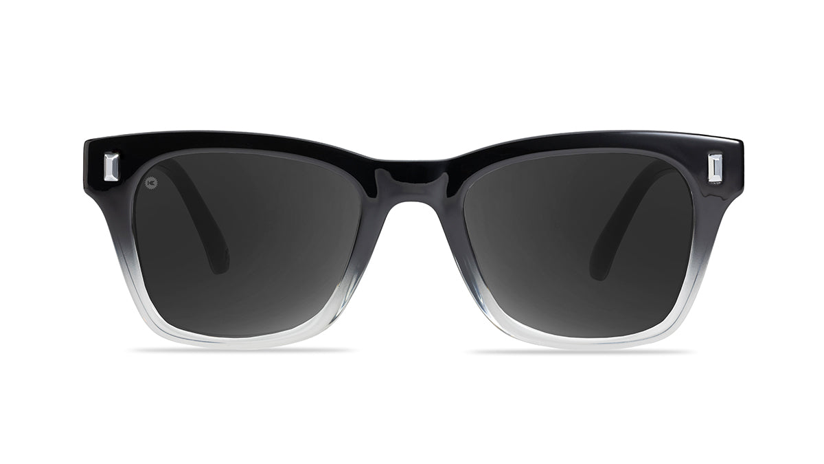 Sunglasses with Glossy Black Frames and Polarized Smoke Lenses, Front