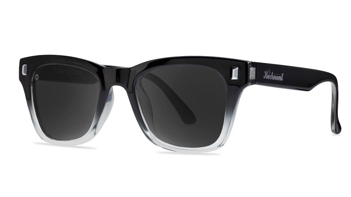 Sunglasses with Glossy Black Frames and Polarized Smoke Lenses, Threequarter