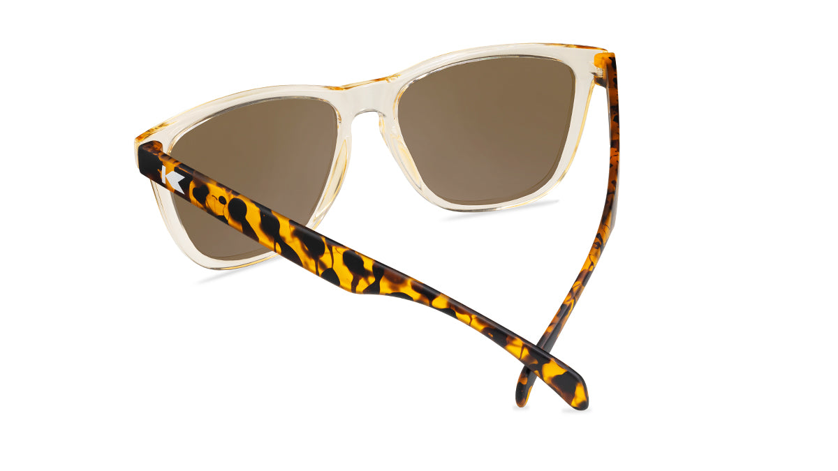 Sunglasses With Clear Tan Fronts, Tortoise Shell Arms and Polarized Amber Lenses, Back