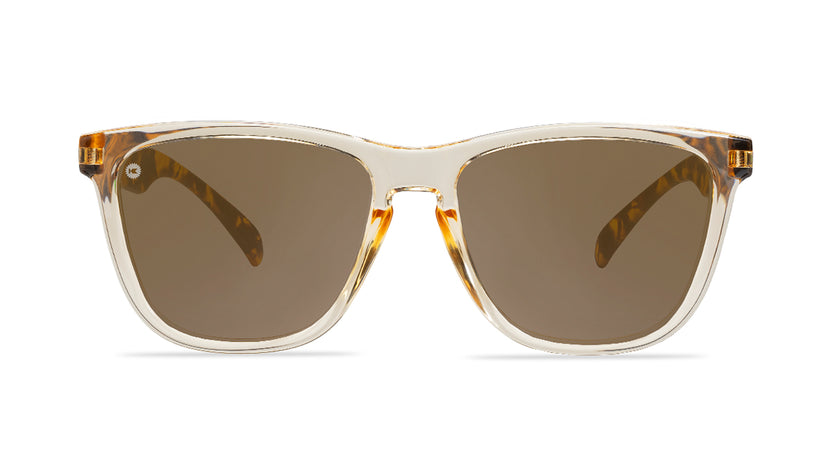 Sunglasses With Clear Tan Fronts, Tortoise Shell Arms and Polarized Amber Lenses, Front