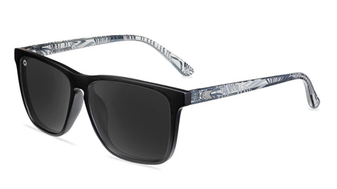 Sunglasses with Black Fronts and Palm Tree Arms and Polarized Smoke Lenses, Flyover