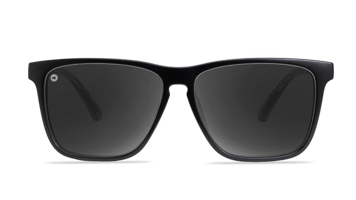 Sunglasses with Black Fronts and Palm Tree Arms and Polarized Smoke Lenses, Front