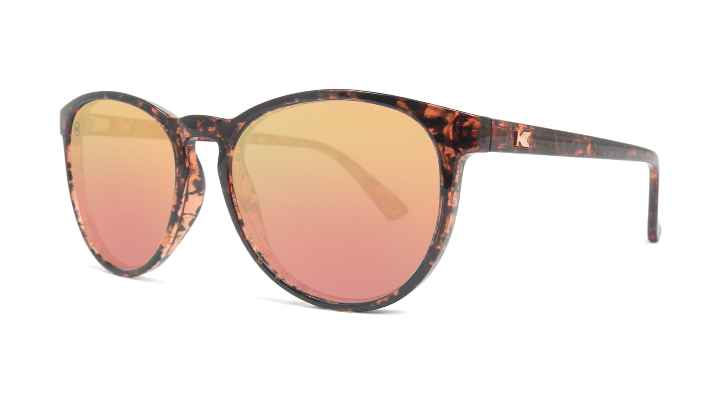 Sunglasses with MBrown Frames and Polarized Pink Lenses, Threequarter