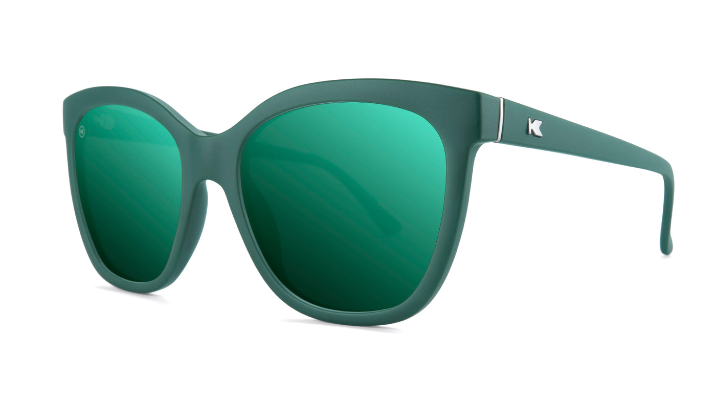 Sunglasses with Green Frames and Polarized Green Lenses, Threequarter
