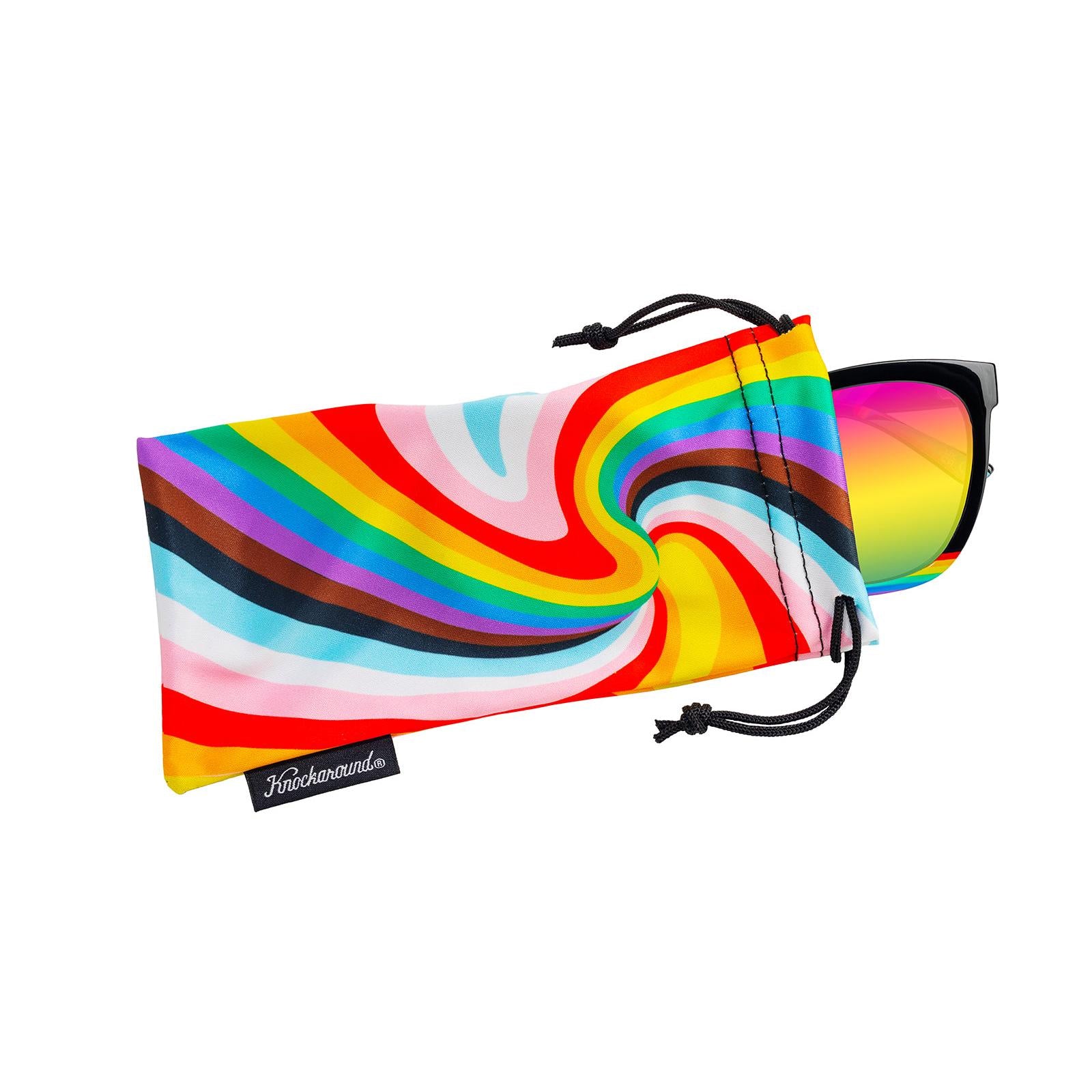 Oversized Black Rainbow Pride Polarized Sunglasses with Black Lenses