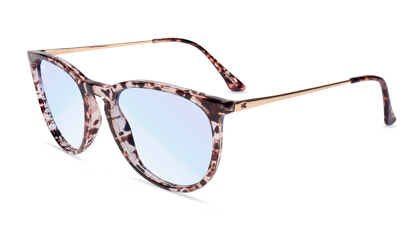 Sunglasses with Rebel Rose Frames and Clear Blue Light Blocking Lenses, Flyover