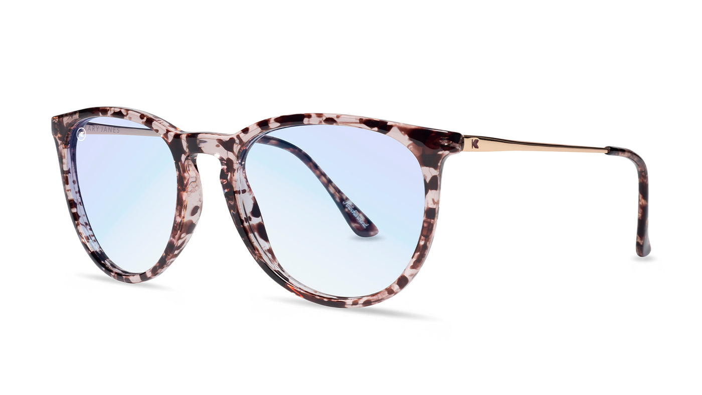 Sunglasses with Rebel Rose Frames and Clear Blue Light Blocking Lenses, Threequarter